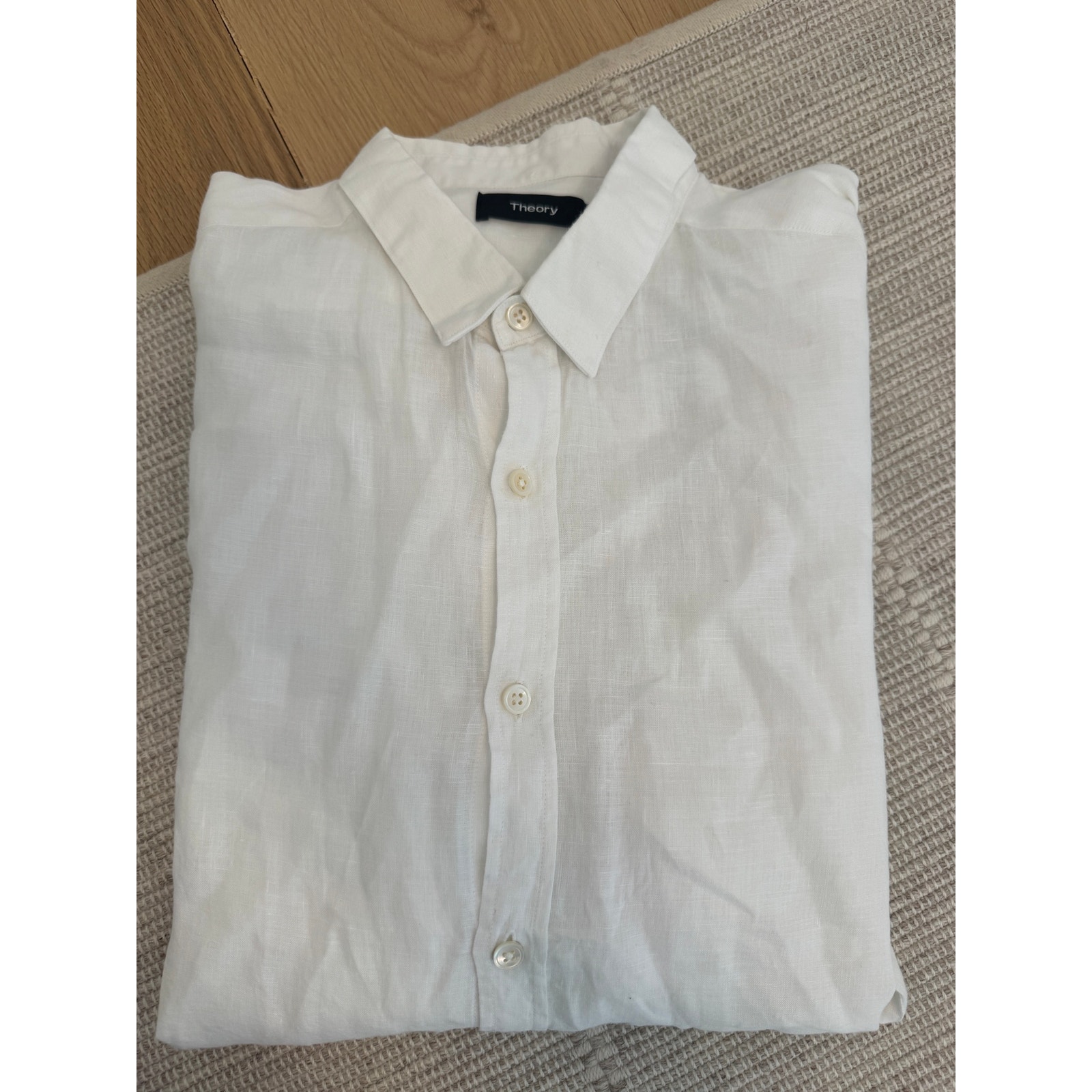 Men’s Theory Zack White Linen Shirt Size Medium $194